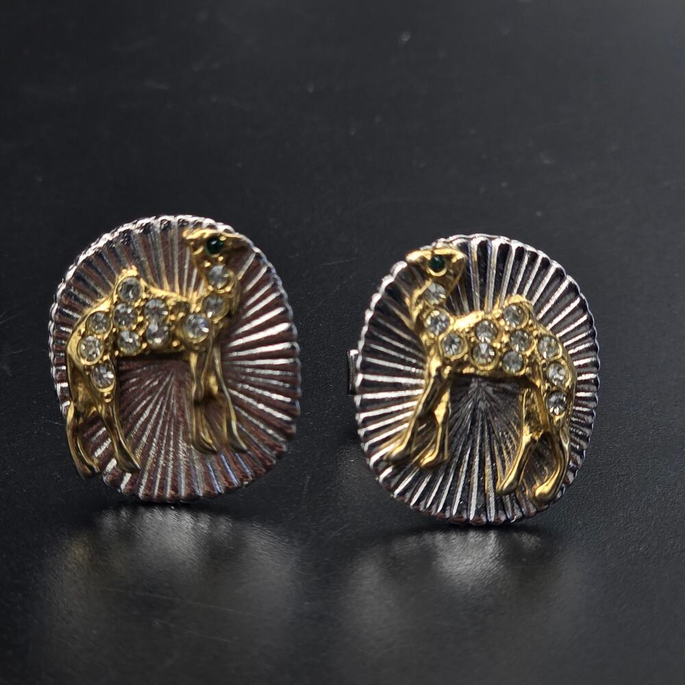 Vintage Rhinestone Camel Cuff Links Gold Tone Silver Tone